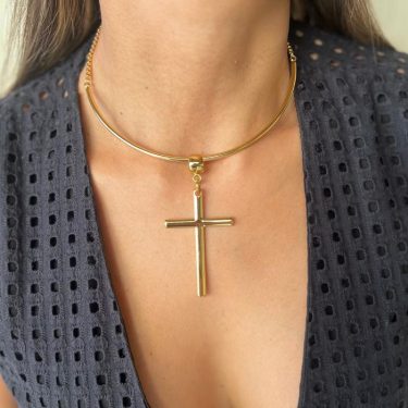 Colar Aro Liso com Cruz - Dourado 01
